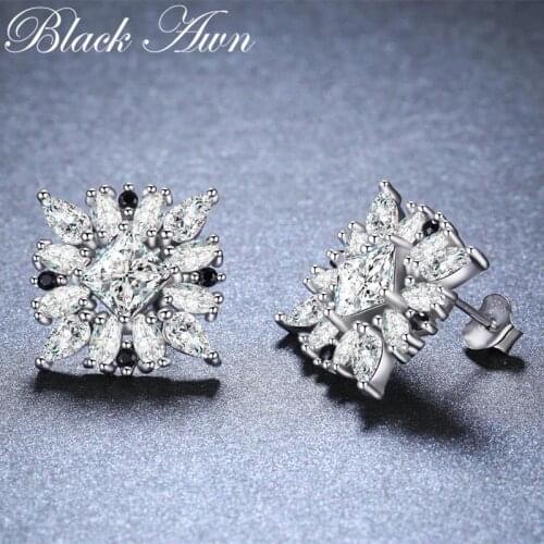 Neo-Gothic 925 Sterling Silver Snowflake Black Spinel Trendy Engagement Earrings for Women Fine Jewelry Bijoux I044