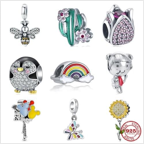 The new 925 silver Bee sunflower rainbow pomegranate fit Original Pandora Charm Silver 925 Bracelets with DIY Jewelry for women