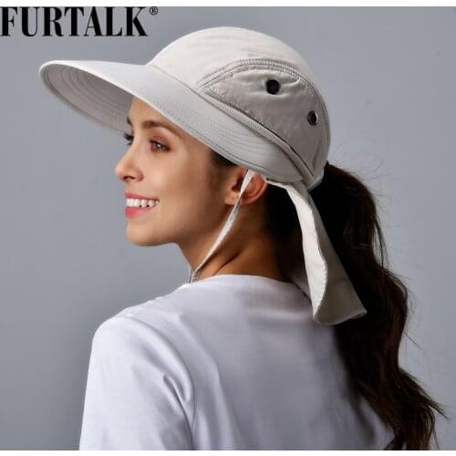 FURTALK Summer Ponytail Safari Sun Hats for Women Wide Brim Fishing Hat with Neck Flap UPF 50+ for Hiking Camping SH056