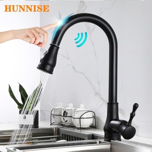 Black Touch Kitchen Faucet Pull Out Kitchen Sink Faucets Solid Brass Kitchen Mixer Tap Sensitive Sensor Touch Kitchen Faucets