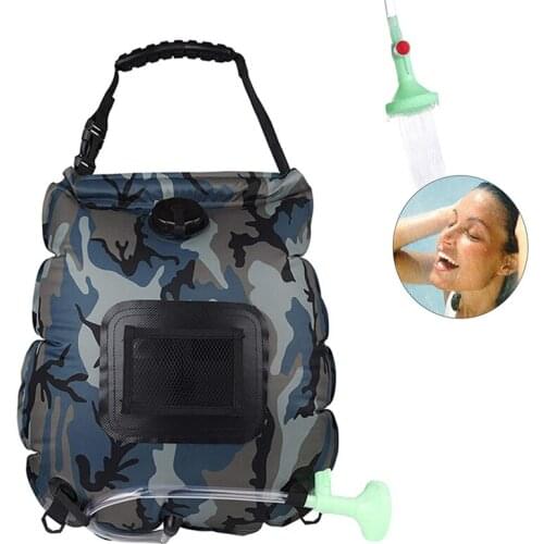 20L Camping Shower Water Bag Outdoor traveing Portable Solar Heated Energy Heated Bathing Water Bag Hose Switchable Shower Head