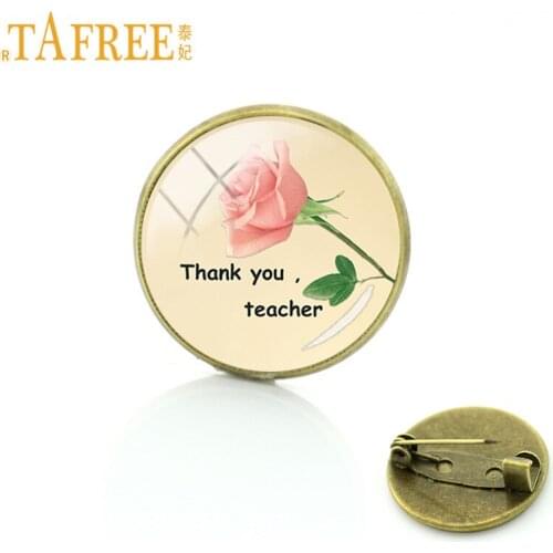 TAFREE Thanks Teacher Metal Pin Brooches Exquisite Glass Cabochon Dance/Math/English/Art Teacher Badge Clothes Pins FQ419