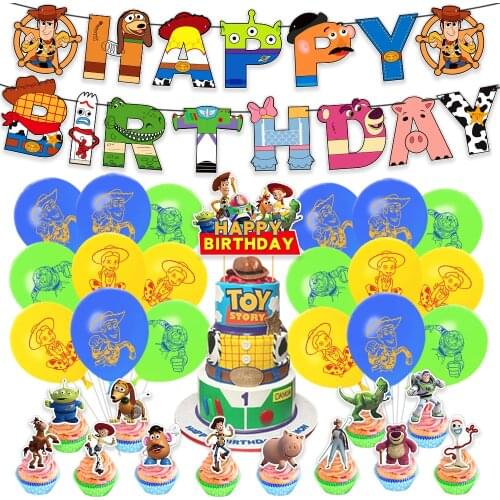 Disney Toy Story Balloons Boys Girls Birthday Party Decoration Happy Birthday Banner Cake Topper Baby Shower Supplies Kids Toy