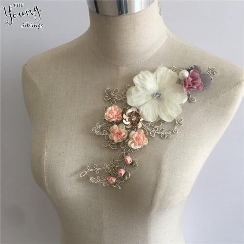 Sequins embroidery 3D flower lace DIY dance performance clothing lace Collar patch Neckline DIY Bridal Wedding dress accessories