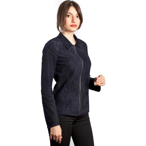 Suede Ladies Coats ,Jackets,New Spring Two-Way Worn,Real Leather, Blue