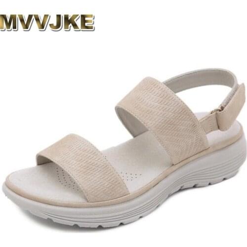 MVVJKE Women Summer Beach Flats Sandals Shoes Woman PU Leather Gladiator Plus Size Flat Light Sandalias mujer sapato feminino