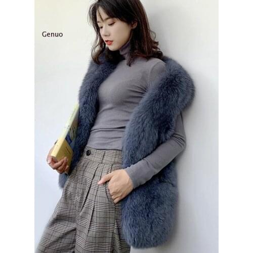 Fur Vest Women 2020 Fashion Coat Warm Furry Elegant Ladies Vest Jackets Fluffy Fox Fur Gilet Autumn Winter Jacket for Woman New