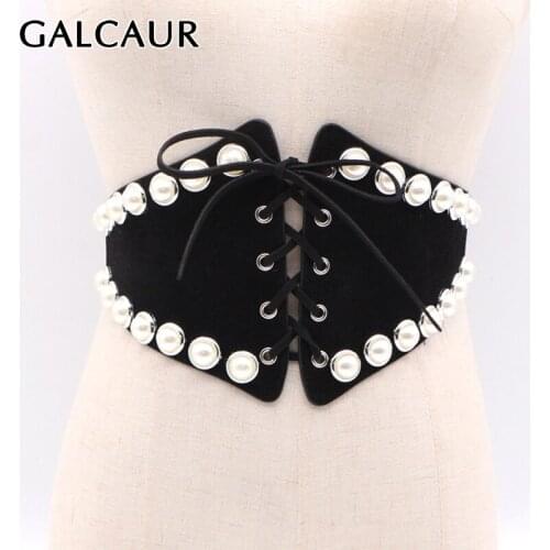 GALCAUR Suede Wide Waistband For Women Belts Patchwork Pearls Designer Bandage Bowknot Female Belt 2020 Accessories Fashion New