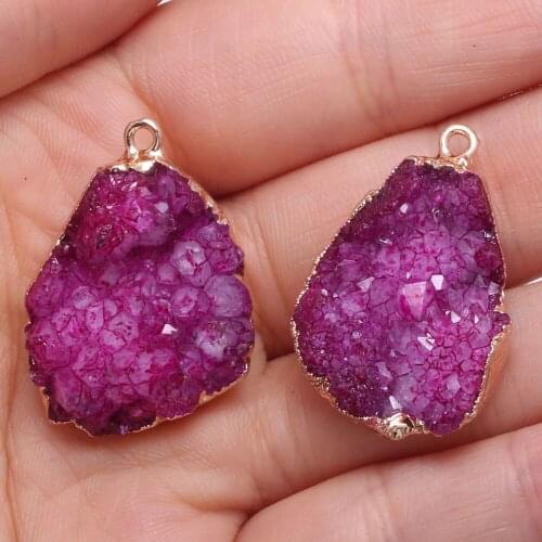1pcs Natural Stone Agates Crystal Druzy Quartzs Pendants Charms for DIY Necklace Earring Jewelry Making Size 18x20-20x25mm
