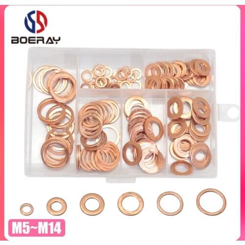 120pcs Auto Car Boat Marince Red Bronze Copper Crush Washers Gasket Ring Assortment Set Repair Kits