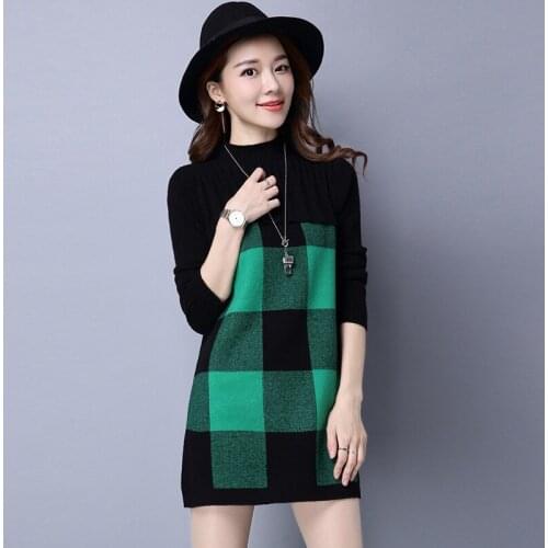 2020 Femme Pull Autumn Women Sweaters And Pullovers Plaid Thick Wool Sweater Knitted Loose Plus Size Winter Dress WXF581 overs