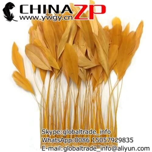 4-6 Inch Leading Supplier CHINAZP Factory Exporting 10yards/lot Unique Dyed Gold Stripped Rooster Tail Feathers Trim