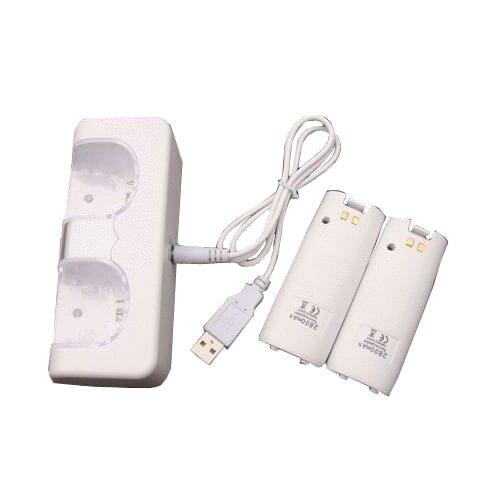 OSTENT White Charger Dock Station + 2 Battery Packs for Nintendo Wii Remote Controller
