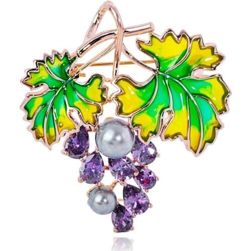 Blucome Vivid Fruit Grape Shape Brooches Zircon Copper Jewelry For Womens Luxury Brooch Pins Wedding Clothing Skirt Accessories