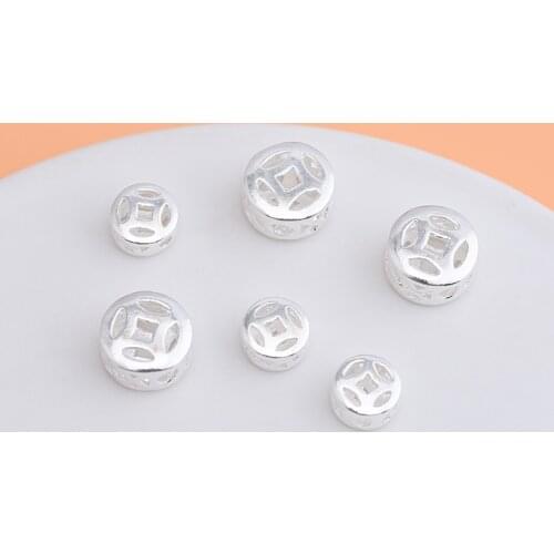 925 sterling silver copper money beads loose bead handmade DIY jewelry beaded material bracelet accessories for Jewelry Making