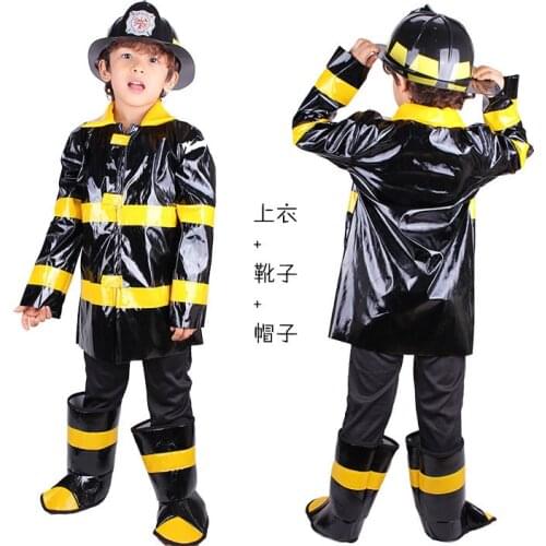 Children Boys Firefighter Cosplay Carnival Halloween Costumes Performance Uniforms Job Role Play Costumes
