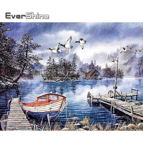 Evershine Diamond Painting Winter Landscape Diamond Mosaic River Cross Stitch Embroidery Full Square Round Drill Wall Decoration