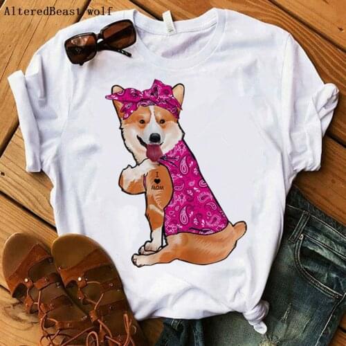 Corgis Dog I Love Mom T-shirt Women Bandana Funny Mama T shirt Lovely Dog Casual Cute Girl Tees Female Short Sleeve Tshirt 2021