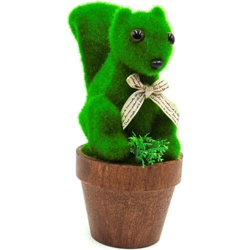Artificial Grass Cute Animal Potted Flowers Gardening Planter Pot Ceramic Flowerpot Lovely Squirrel Turf Animals Toy Decorations