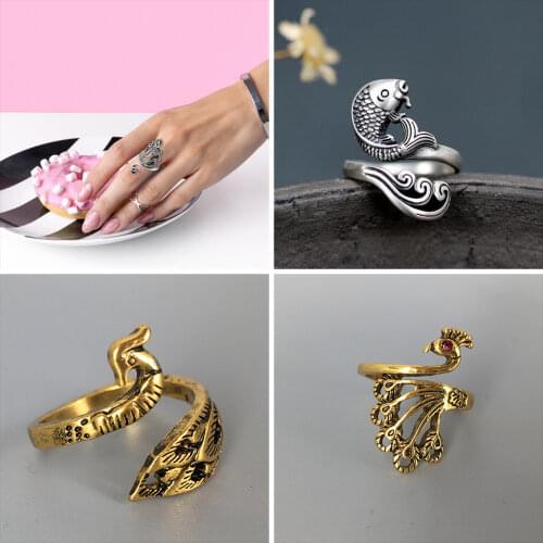 Alloy Ring Peacock Fish Phoenix Women Jewelry Knitting Finger Wear Yarn Guide Crochet Loop for Gifts Supplies dropshipping#38