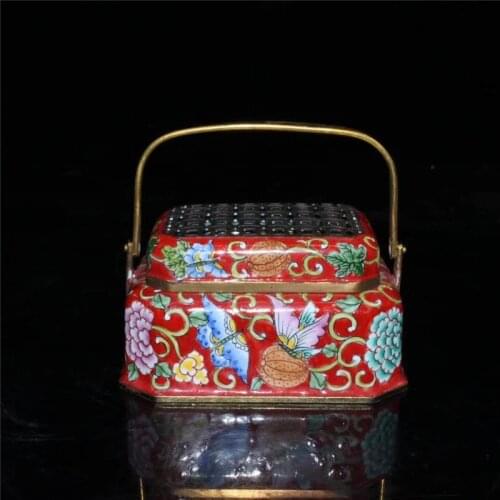 Collection Chinese Hand-made Red Copper Enamel Color Warm Hand Stove Small Incense Burner Exquisite Gift Fengshui Home Decortion