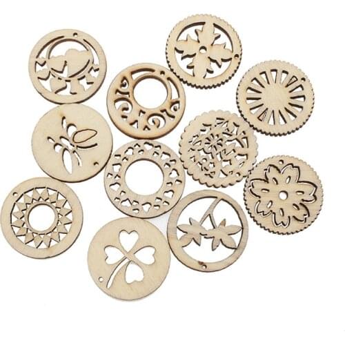 50pcs 30mm Mixed Round Wooden Craft Embellishments MDF Wooden Cutout Flatback Scrapbooking for Cardmaking Wedding Decoration