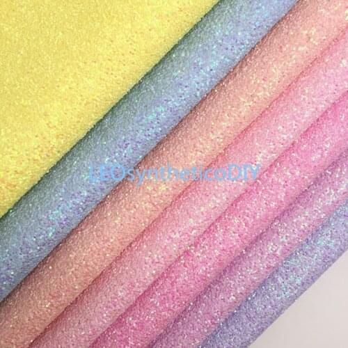 LEOsyntheticoDIY Pastel Colors Chunky Glitter Vinyl Fabric Sheet Felt Backing Synthetic Leather Faux Vinil DIY A4 SIZE GM3200A