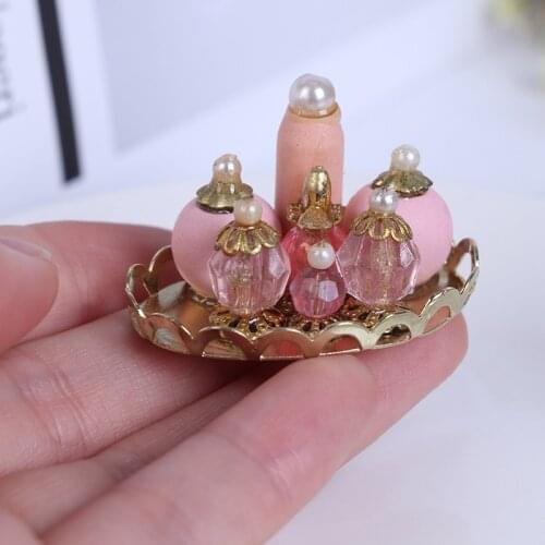 1Set 1:12 Scale Pink Perfume Tray Miniature Furniture Fabric Model Mini Dollhouse Furniture Doll Bedroom Bath Dolls House