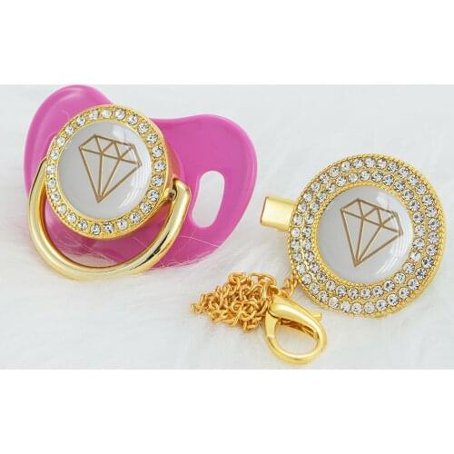 MIYOCAR 14 colors can choose gold bling diamond pacifier and pacifier clip set BPA free dummy bling unique design