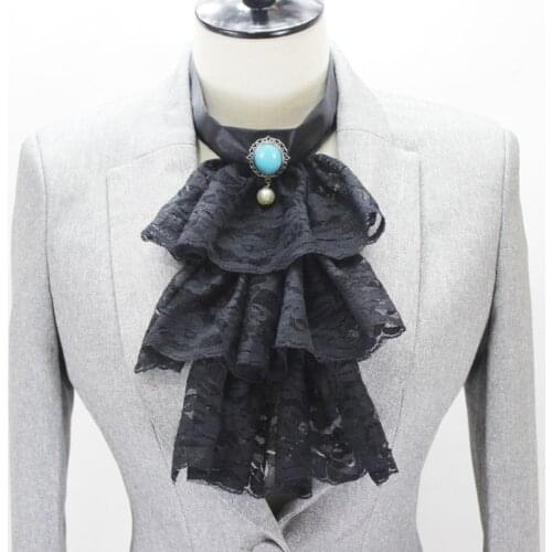 Fashion Tri-layer Ruffles Wave Lace Fake Collar Imitation Diamond Necklace Choker Tie