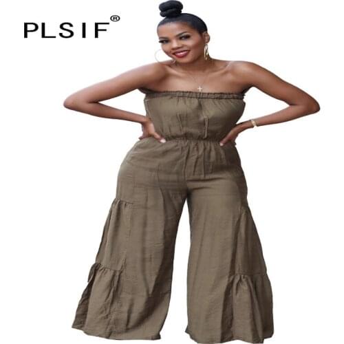 Fashion summer solid jumpsuit lady casual sexy wide leg pant beach one piece rompers women jumpsuit