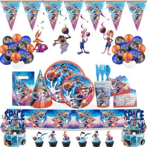 Cartoon Disposable Party Tableware Space Jam Birthday Decoration Paper Cups And Plates Kids Shower Birthday Boys Party Supplies