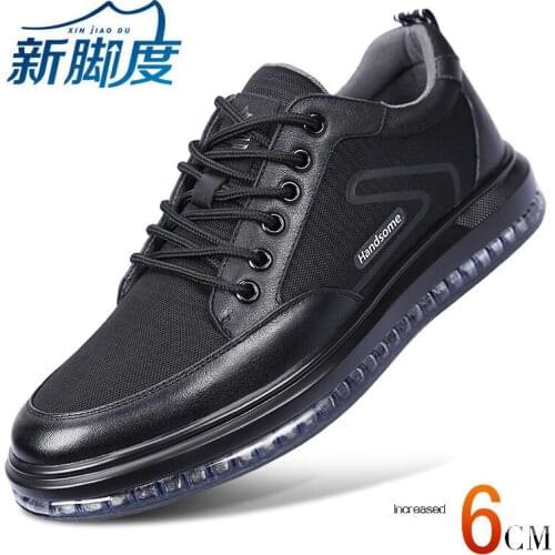 2019 New Fashion Casual Mesh + Calf Leather Breathable Sports Shoes height increased Getting 6 CM Taller Sneakers For Men Daily