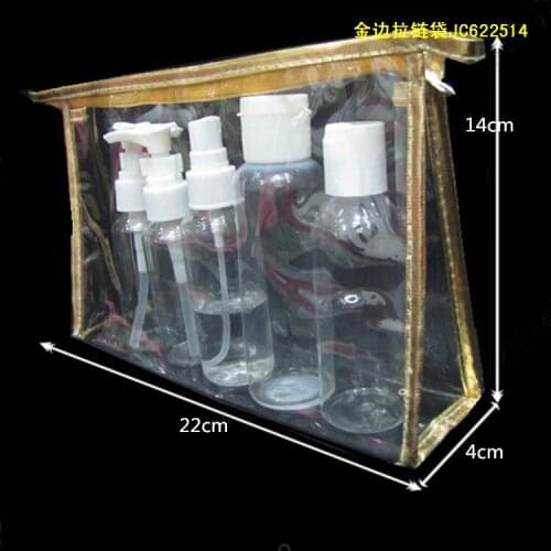 Wholesale 22*14 *5cm Sewing gold edge zipper bag Transparent cosmetic bag Cross section Plastic packing bags