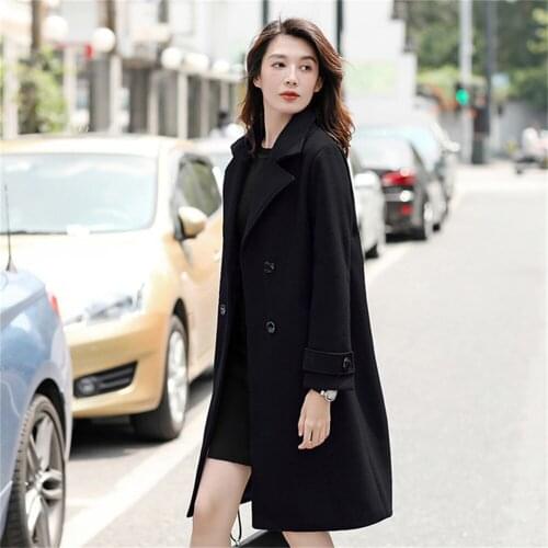 Autumn Winter Solid Woolen Coat womens Fashion Slim Temperament Is Thin Jacket Casual Mid-length Outerwear Female