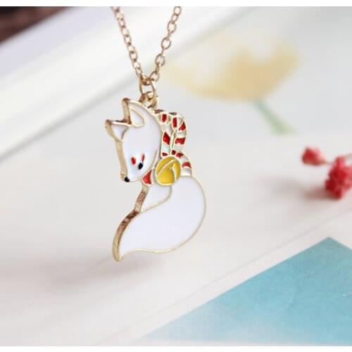 Japanese Style Gold Color Chain Fashion Jewelry Enamel Metal Cute Cartoon Fox Pendant Necklace For Chirldren Student Girls Gift