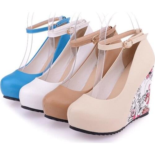 Cross-border electricity for the spring and autumn period and the new high documentary shoes 2017 printed wedges shoes order