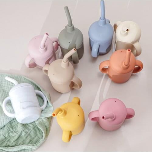 Customized Silicone Feeding Liquid Feed Straw Cup Foldable Childrens Drinking Cup Double Leakproof Water Bottle Baby Stuff