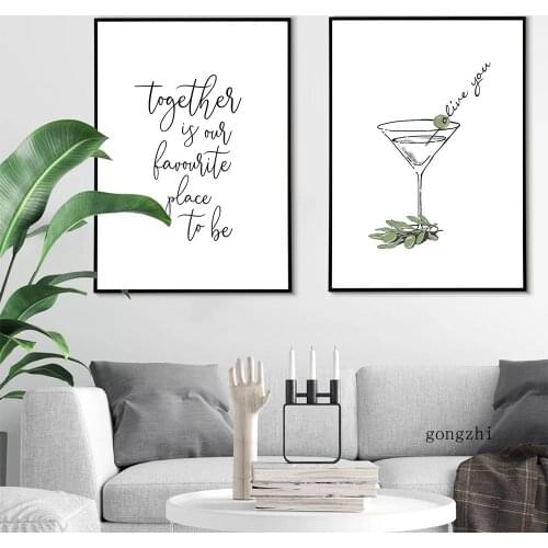 Nordic Simplicity Wall Art Canvas Painting Print Goblet Olives Posters Black White English Letter Pictures Bedroom Home Decor