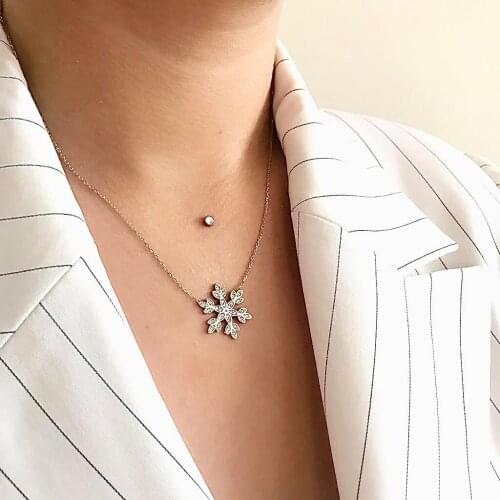 Snowflake 925 Sterling Silver Necklace Women Girls Gift Jewelry Accessories Fashion Handmade Elegant Chain