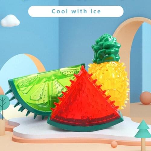 Dog Chewing Molars Cooling Toy Fruit Series Lemon Pineapple Watermelon Shape Chew Rubber Squeak Toy Pet Supplies