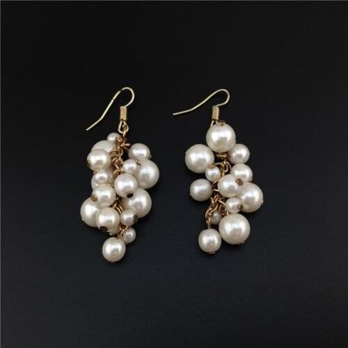 Women Special store Fashion grape shape simulated pearl long pendant hanging Earrings brincos female earing