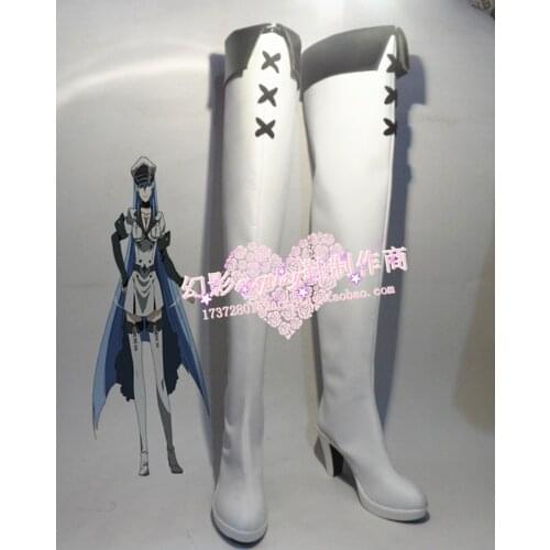 Akame Ga Kill! Esdeath Long Halloween White Cosplay Shoes Boots H016