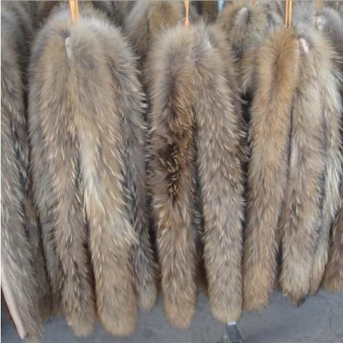 Real fur collar 100% genuine raccoon fur scarf 70cm winter for women men clothes collar used hot selling button free