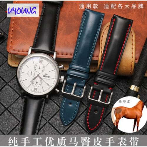 High quality leather horse hip watch belt Replacement for Rosn million O-M-G hippocampus 20 22mm male watch strap