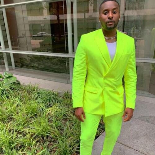 Bright Green Groom Tuxedos Double Breasted Groomsmen Mens Best Man Pants Suits Wedding Tailored Blazer Jacket (Jacket+Pants)