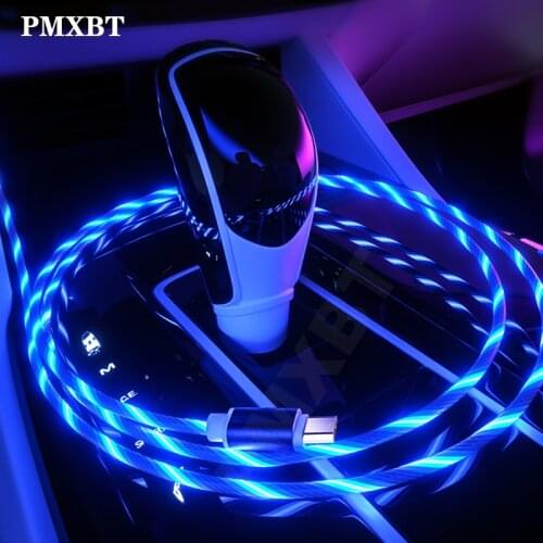 LED Glow Flowing Micro USB Type C Cable Fast Charging Cord For Huawei Phone Android USB Charger Charge Luminous Bright Data Wire