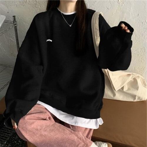 Woman Sweetshirt Clothes Tops Casual Crewneck Sweatshirt Women Aesthetics Letter Long Sleeve Hoodies Fashion Korean Plush