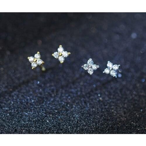 MloveAcc Authentic 100% 925 Sterling Silver Romantic Cute Flower Clear CZ Stud Earrings for Girls Women Fine Jewelry