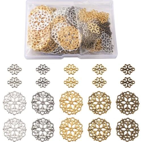 1 Box Flower Filigree Joiners Links Mixed Color Iron Alloy Connectors for Jewelry Making Earring Necklace Accessories